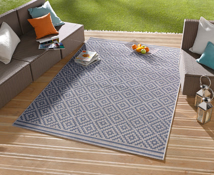 Vloerkleed Raute Rechthoekig - blauw, creme