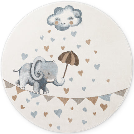 Vloerkleed Walk like an Elephant Rainy Rond - Creme, veelkleurig