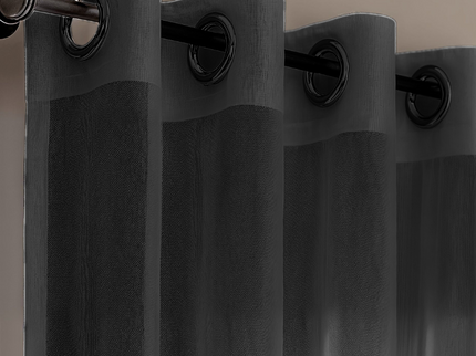 Fresh and Co 2-PACK: Vitrage Gordijnen - Haken of Ringen - Zwart