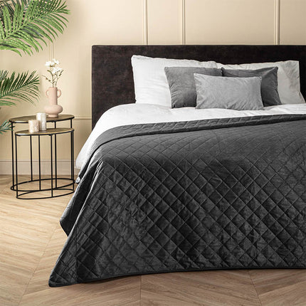 Fresh and Co Bedsprei Velvet Ruit - Antraciet