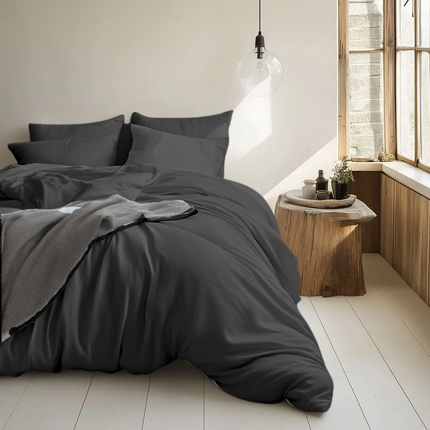 Fresh and Co Dekbedovertrek Katoen-Flanel - Uni - Antraciet