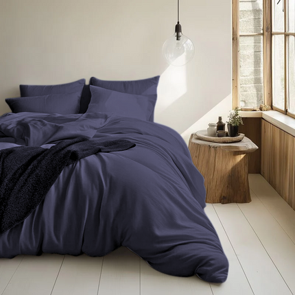 Fresh and Co Dekbedovertrek Katoen-Flanel - Uni - Navy