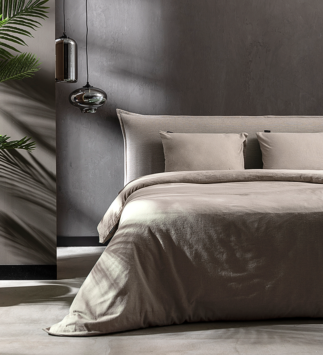 Fresh and Co Dekbedovertrek Katoen Flanel - Uni - Taupe - 200 x 200/220 cm