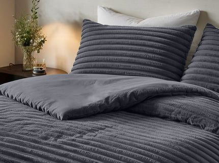 Fresh and Co Dekbedovertrek Teddy Rib - Antraciet