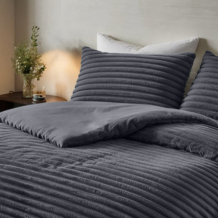 Fresh and Co Dekbedovertrek Teddy Rib - Antraciet