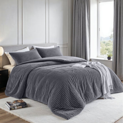 Fresh and Co Dekbedovertrek Teddy Rib - Antraciet