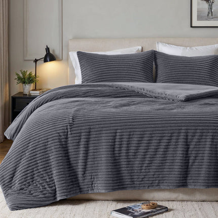 Fresh and Co Dekbedovertrek Teddy Rib - Antraciet