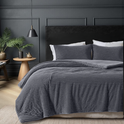 Fresh and Co Dekbedovertrek Teddy Rib - Antraciet