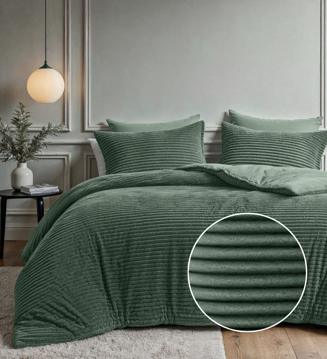 Fresh and Co Dekbedovertrek Teddy Rib - Groen