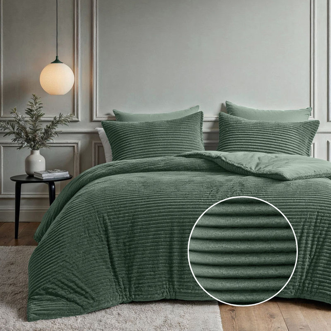 Fresh and Co Dekbedovertrek Teddy Rib - Groen