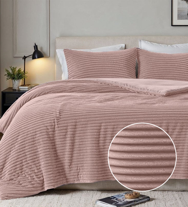 Fresh and Co Dekbedovertrek Teddy Rib - Oud Roze