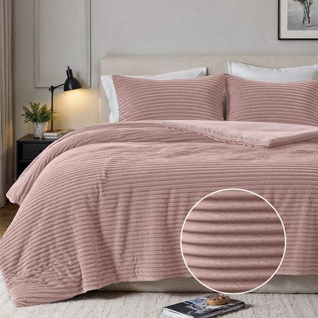 Fresh and Co Dekbedovertrek Teddy Rib - Oud Roze