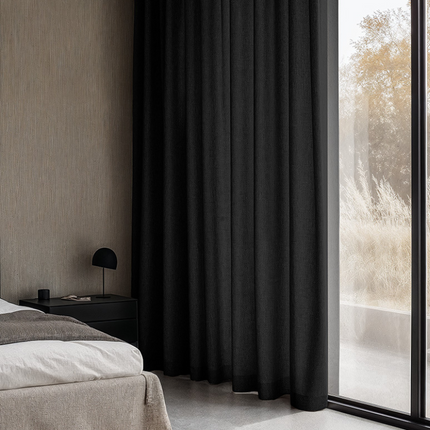 Fresh and Co Gordijnen met Linnen Look - Haken of Ringen - Zwart
