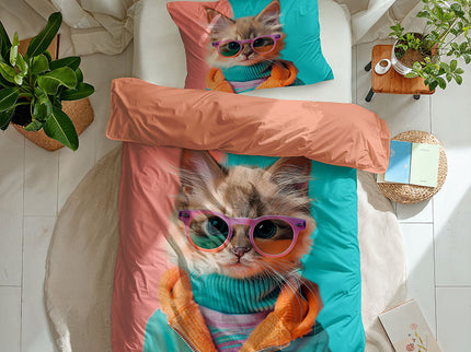 Fresh and Co  Kids Dekbedovertrek Katoen - Animal Couture  - Kitten