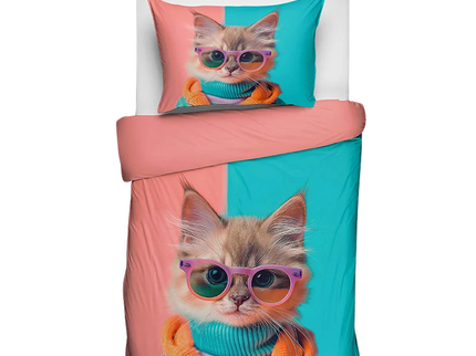 Fresh and Co  Kids Dekbedovertrek Katoen - Animal Couture  - Kitten