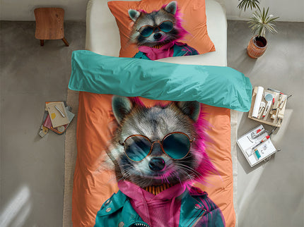 Fresh and Co  Kids Dekbedovertrek Katoen - Animal Couture  - Racoon