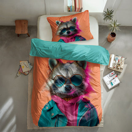 Fresh and Co  Kids Dekbedovertrek Katoen - Animal Couture  - Racoon