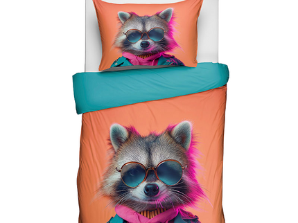 Fresh and Co  Kids Dekbedovertrek Katoen - Animal Couture  - Racoon