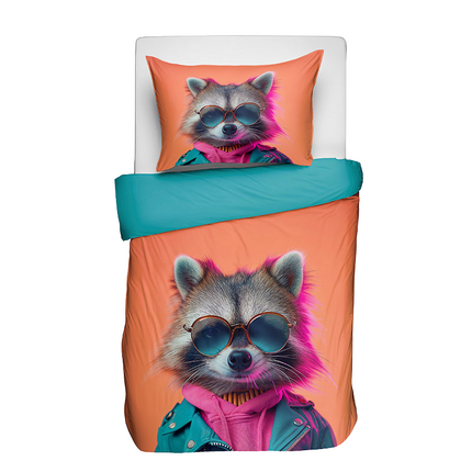 Fresh and Co  Kids Dekbedovertrek Katoen - Animal Couture  - Racoon