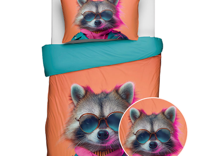Fresh and Co  Kids Dekbedovertrek Katoen - Animal Couture  - Racoon
