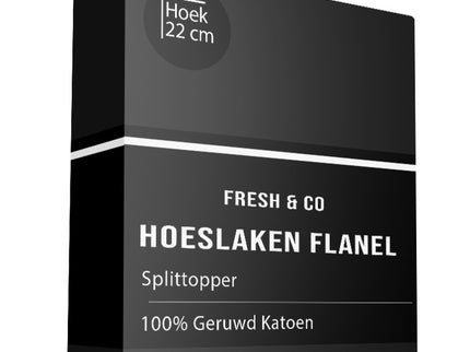 Fresh and Co Splittopper Hoeslaken - Flanel - Zwart