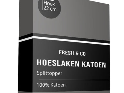 Fresh and Co Splittopper Hoeslaken - Katoen - Antraciet - Verkoelend