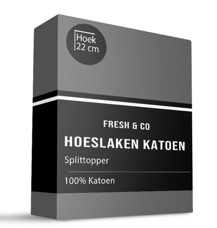 Fresh and Co Splittopper Hoeslaken - Katoen - Antraciet - Verkoelend