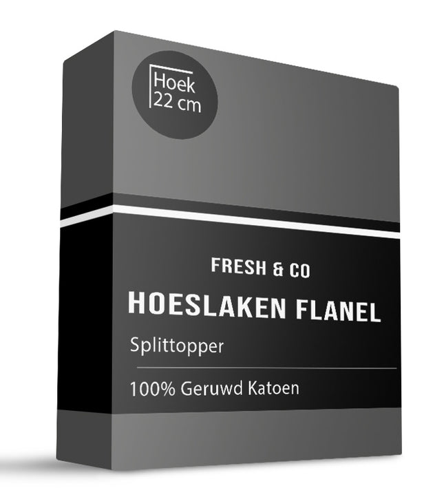 Fresh and Co Splittopper Hoeslaken - Katoen Flanel - Antraciet