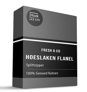 Fresh and Co Splittopper Hoeslaken - Katoen Flanel - Antraciet