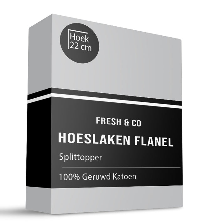 Fresh and Co Splittopper Hoeslaken - Katoen Flanel - Lichtgrijs