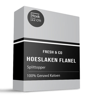 Fresh and Co Splittopper Hoeslaken - Katoen Flanel - Lichtgrijs