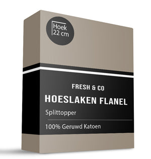 Fresh and Co Splittopper Hoeslaken - Katoen Flanel - Taupe