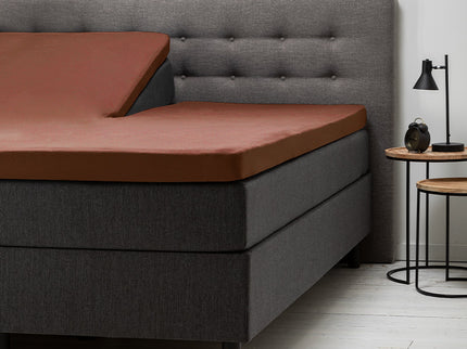 Fresh and Co Splittopper Hoeslaken - Katoen Jersey Stretch -  Cognac