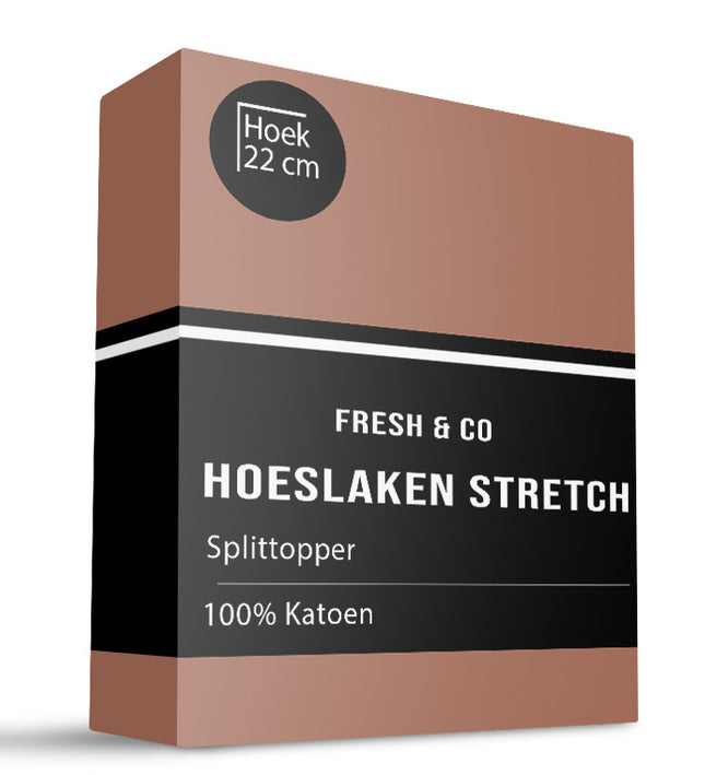 Fresh and Co Splittopper Hoeslaken - Katoen Jersey Stretch -  Cognac