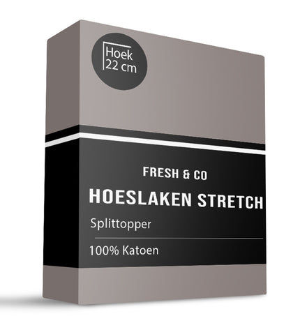 Fresh and Co Splittopper Hoeslaken - Katoen Jersey Stretch - Taupe