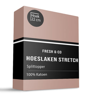 Fresh and Co Splittopper Hoeslaken - Katoen  Jersey Stretch - Terra