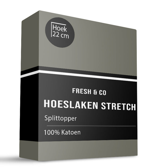 Fresh and Co Splittopper Hoeslaken - Katoen Jersey Stretch - Truffel