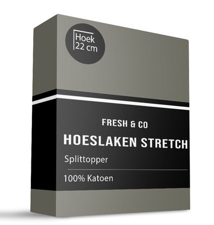 Fresh and Co Splittopper Hoeslaken - Katoen Jersey Stretch - Truffel