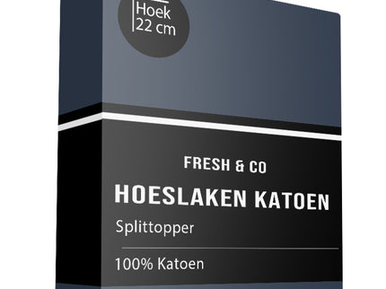 Fresh and Co Splittopper Hoeslaken - Katoen - Navy - Verkoelend