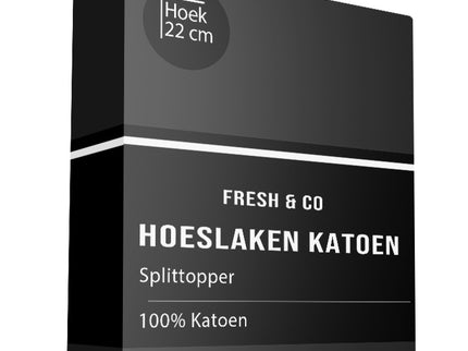 Fresh and Co Splittopper Hoeslaken - Katoen - Zwart - Verkoelend