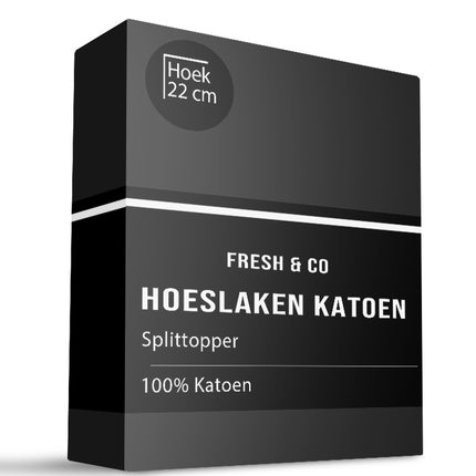 Fresh and Co Splittopper Hoeslaken - Katoen - Zwart - Verkoelend