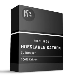 Fresh and Co Splittopper Hoeslaken - Katoen - Zwart - Verkoelend