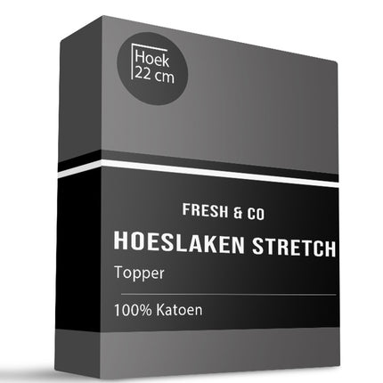 Fresh and Co Topper Hoeslaken - Katoen Jersey Stretch - Antraciet