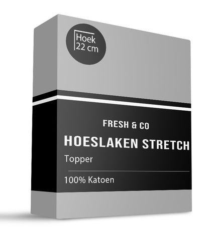 Fresh and Co Topper Hoeslaken - Katoen Jersey Stretch - Lichtgrijs