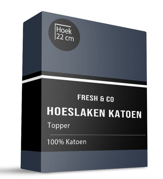 Fresh and Co Topper Hoeslaken - Katoen - Navy - Verkoelend
