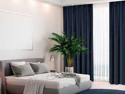 Fresh and Co Velvet Gordijnen Verduisterend - Haken of Ringen - Navy