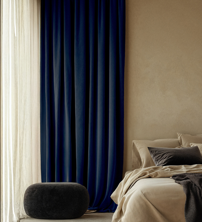 Fresh and Co Velvet Gordijnen Verduisterend - Haken of Ringen - Navy