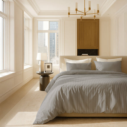 Dekbedovertrek Katoen-Satijn - Satijnstreep - Grijs