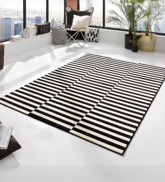 Hanse Home Vloerkleed Velours Panel - Zwart/Creme
