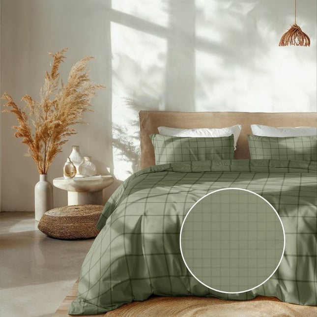 Heckett Lane Dekbedovertrek Katoen-Satijn - Diamante - Licht Groen